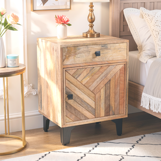 Sunvega Modern Solid Wood Nightstand with Smooth Gliding Drawers for Bedroom