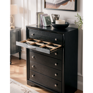 Sunvega Modern Black Nightstand with Hidden Jewelry Drawer and Nickel Knob