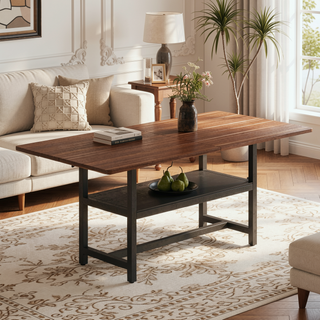 Sunvega Minimalist Dining Table with Walnut Textured MDF Top and Storage Shelf
