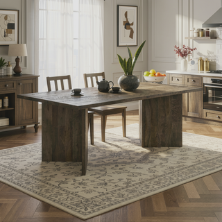 Sunvega Modern Mango Wood Rectangular Dining Table with V-Leg Base for Dining Room