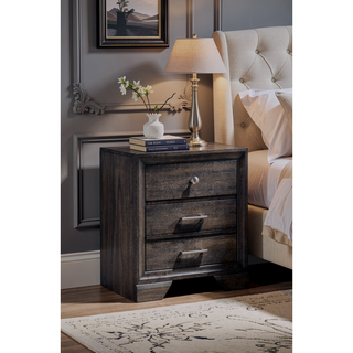 Sunvega Contemporary Dark Wood Finish Nightstand with Two Drawers and Metal Knobs