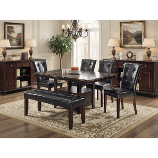 Sunvega Contemporary Brown Faux Marble Rectangular Dining Table with Storage Shelves