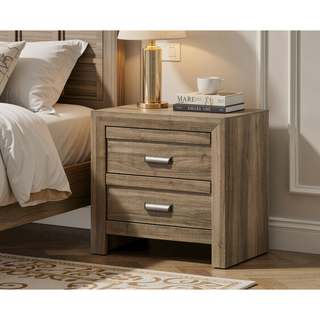 Sunvega Contemporary Light Brown Wood Nightstand with Two Storage Drawers