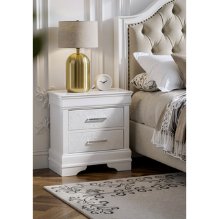 Sunvega Modern Glam Champagne Finish Crystal Diamond Tufted Crocodile Texture Nightstand