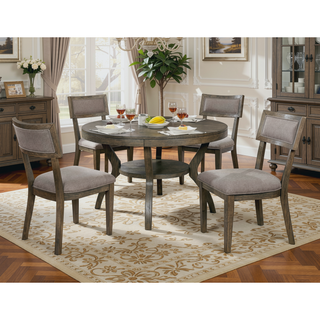 Sunvega Rustic Grey Solid Wood Round Dining Table with Open Shelf Storage