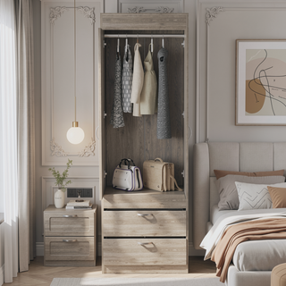 Sunvega White Finish Armoire Tarento with Two Drawers and Double Door Cabinet