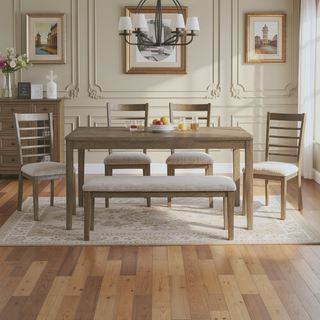 Sunvega Light Brown Finish Wooden Counter Height Dining Table Set with Bench