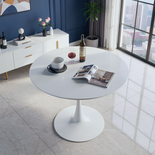 Sunvega 42.1 Inch Round Oak MDF Top Pedestal Dining Table for 4-6 People