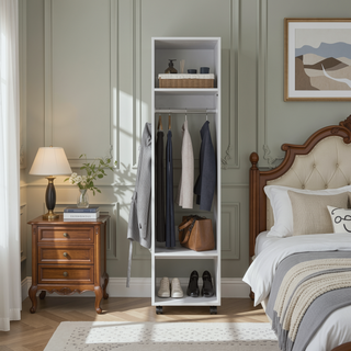Sunvega 63 Inch Tall Wardrobe with Mirror Three Shelves and Hanging Rod