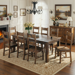 Sunvega Rustic Golden Brown Solid Rubberwood Rectangular Dining Table for Farmhouse