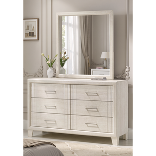 Sunvega Contemporary White Beige Finish Wooden Nightstand with Two Drawers