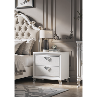 Sunvega Modern White Nightstand with LED Glow and V-Shape Handles