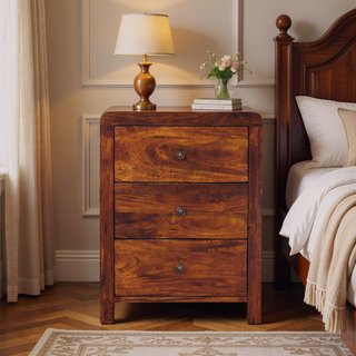 Sunvega Timeless Elegance 3-Drawer Chestnut Brown Nightstand with Clean Lines