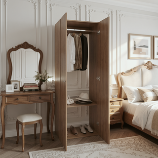 Sunvega Two Door Closet System with Fixed Shelves for Bedroom and Laundry Room Organization