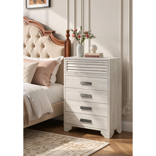 Sunvega Contemporary Louvered Design Nightstand with Two Drawers and Finger Pull Hardware