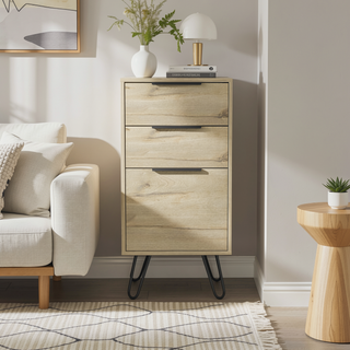 Sunvega Light Oak Finish 3-Drawer Rectangle Dresser with Superior Top and Four Steel Legs