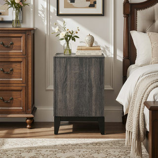 Sunvega Weathered Gray Finish Two Drawer Nightstand with Metal Handle