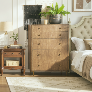 Sunvega Stevie Sand Wash Rectangular 5-Drawer Chest with Felt-Lined Top Drawers