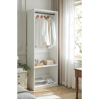 Sunvega White Wood Freestanding Walk-in Closet with Two Rods and Oak Finish