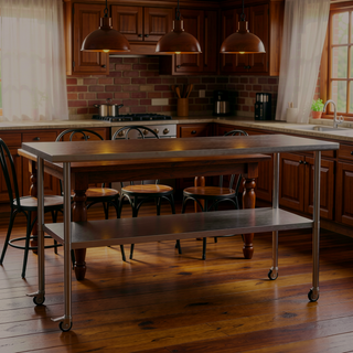 Sunvega NSF-Certified Stainless Steel Prep Table with Wheels and Adjustable Undershelf
