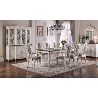 Sunvega Antique White and Oak Transitional Style Solid Wood Dining Table with 2 Leaves