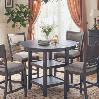 Sunvega Contemporary Round Dining Table with Storage Shelves and 4 Gray Chairs