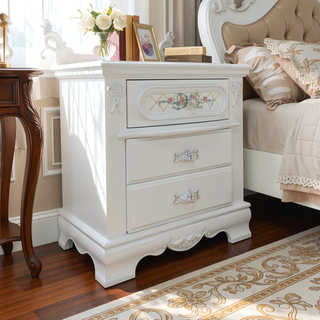 Sunvega White Finish Two Drawers Wood Nightstand for Youth Bedroom