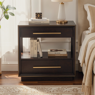 Sunvega Smoked Peppercorn Nightstand with Two Drawers and Display Shelf