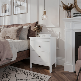 Sunvega White Nightstand with Two Spacious Drawers and Classic Knob Hardware