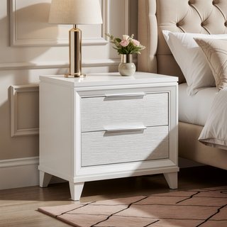 Sunvega White Nightstand with Two Silver Metal Drawers for Bedroom