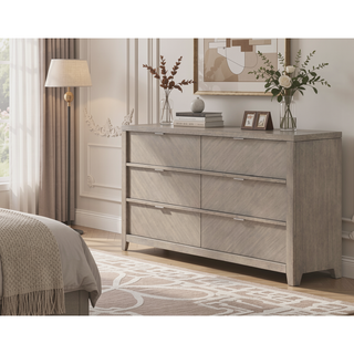 Sunvega Ash Veneers 6 Drawer Dresser with Harringbone Look and Transitional Design