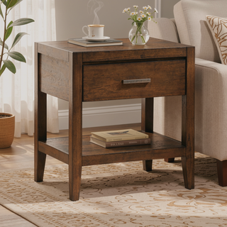 Sunvega Transitional Light Brown Nightstand with Dovetail Drawer and Open Shelf