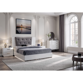 Sunvega White and Chrome 2-Drawer Nightstand with High Gloss Finish and Smooth Ball Bearing Glides