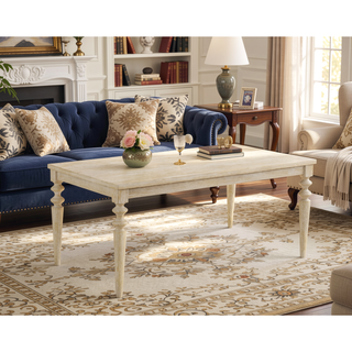 Sunvega Urban Style Wired White Finish Turned Leg Wood Dining Table