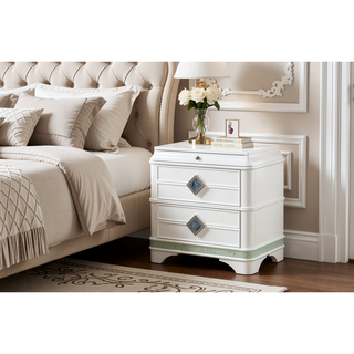 Sunvega Modern Style Nightstand with Soft-Closing Drawers and Crystal Accents