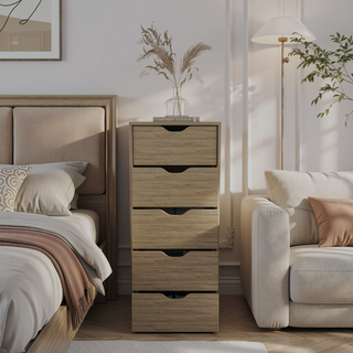 Sunvega 5 Drawer Tall Dresser with Pull Out System in Fine White Finish