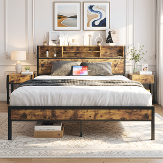 Sunvega Twin Size Bed Frame with Storage Headboard, Charging Station, and Bookcase