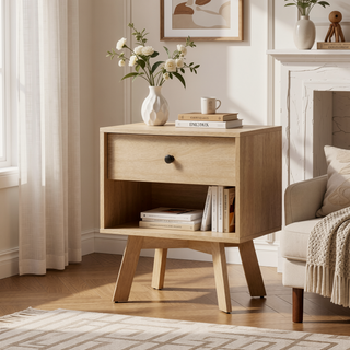 Sunvega Mid-Century Modern Minimalist Nightstand with Drawer and Cubby for Bedroom