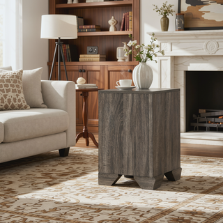 Sunvega Weathered Grey Grain 2-Drawer Nightstand with Rustic Vintage Appeal for Bedroom