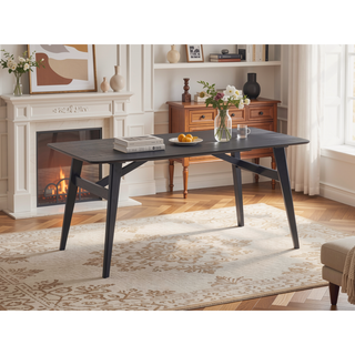 Sunvega Eliora Black Finish Wooden Dining Table with Fixed Table Top