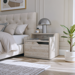 Sunvega Wall Mount Floating Nightstand with Drawer and Dual Shelf Display