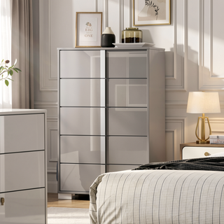 Sunvega Contemporary White Bedroom Chest with Chrome Legs and UV Finish