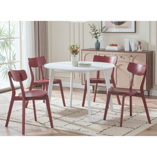 Sunvega Modern Round White Dining Table with Angled Wood Legs