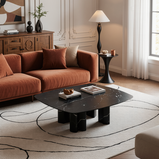 Sunvega Mid-Century Modern Square Dining Table with Black and Golden Tulip Pedestal Base