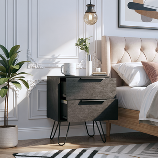 Sunvega Sleek Modern Nightstand with Hairpin Legs and Two Drawers for Storage