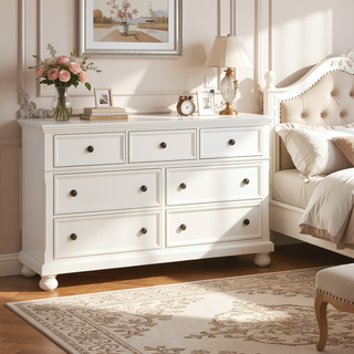Sunvega White Finish 7 Drawer Dresser with Jewelry Tray Traditional Bedroom Furniture