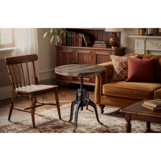 Sunvega Solid Sheesham Wood Round Crank Table with Vintage Hand Crank