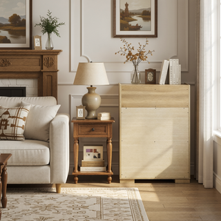 Sunvega Natural Wood and White Melamine Four-Drawer Chest for Modern Bedrooms