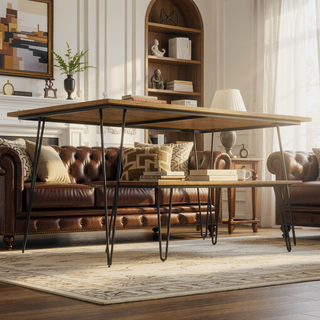 Sunvega Handcrafted Modern Industrial Oak Veneer Dining Table for 6 People