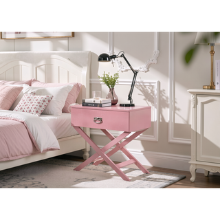 Sunvega Croc Textured Pink Nightstand with Spacious Drawer for Modern Spaces